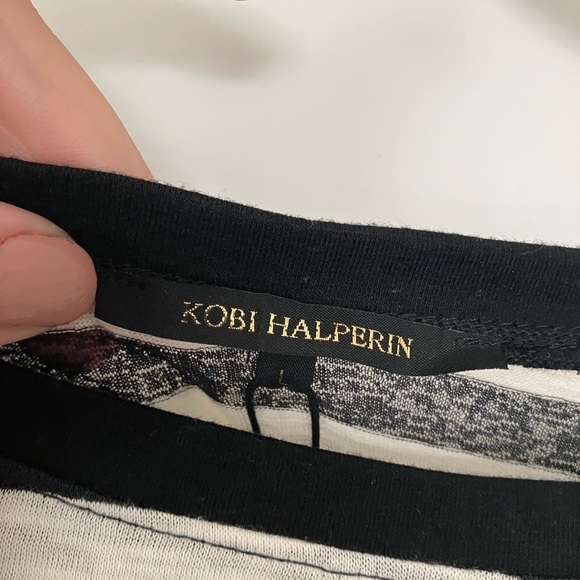 Kobi Halperin Size L  Black White Stripped Finn Top 3/4 Bell Sleeve Sheer - Picture 5 of 7